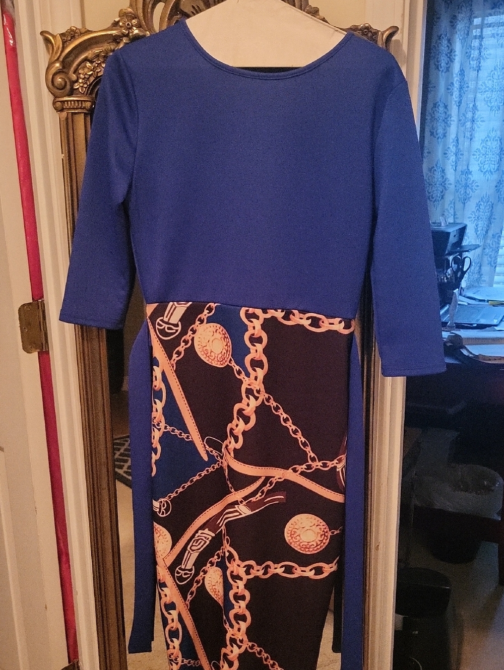 Royal Blue & Navy Chain-Print Midi Dress